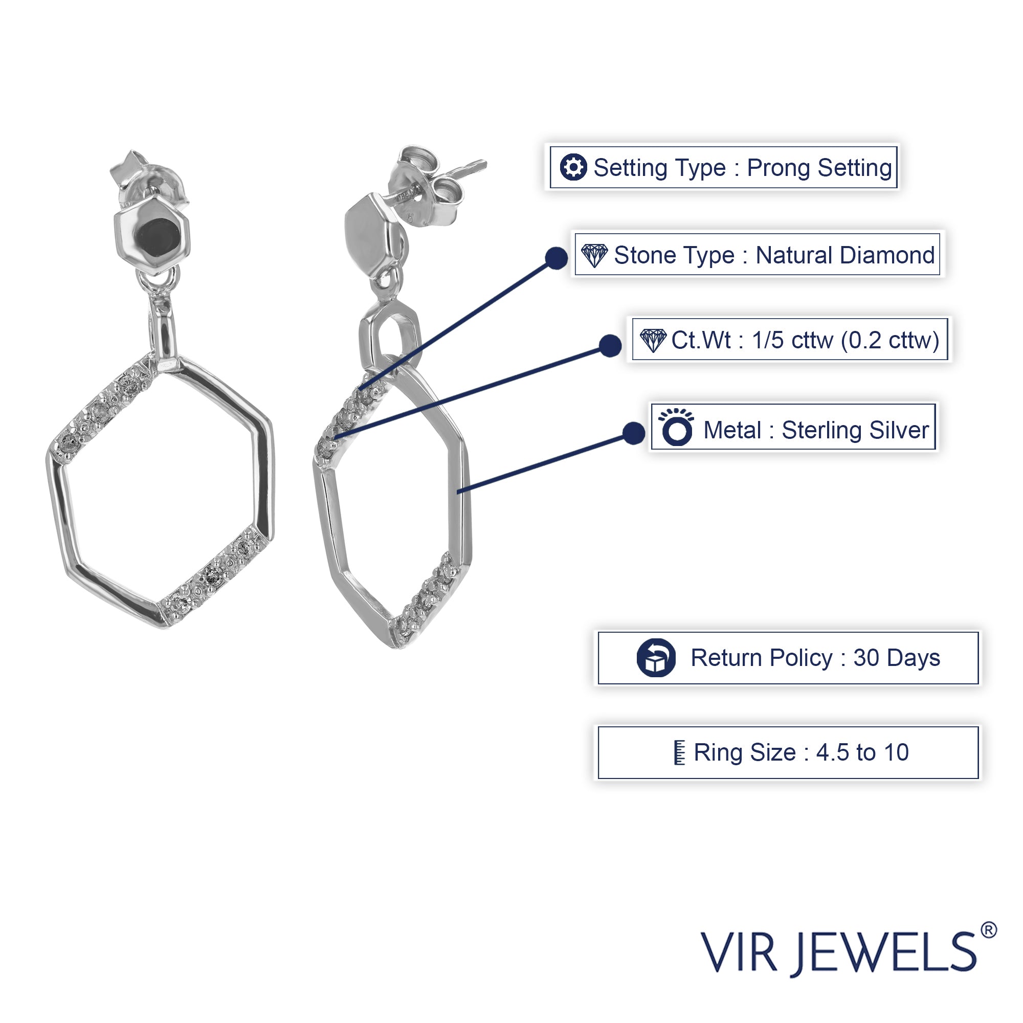 1/5 cttw Diamond Dangle Earrings .925 Sterling Silver With Rhodium Plating