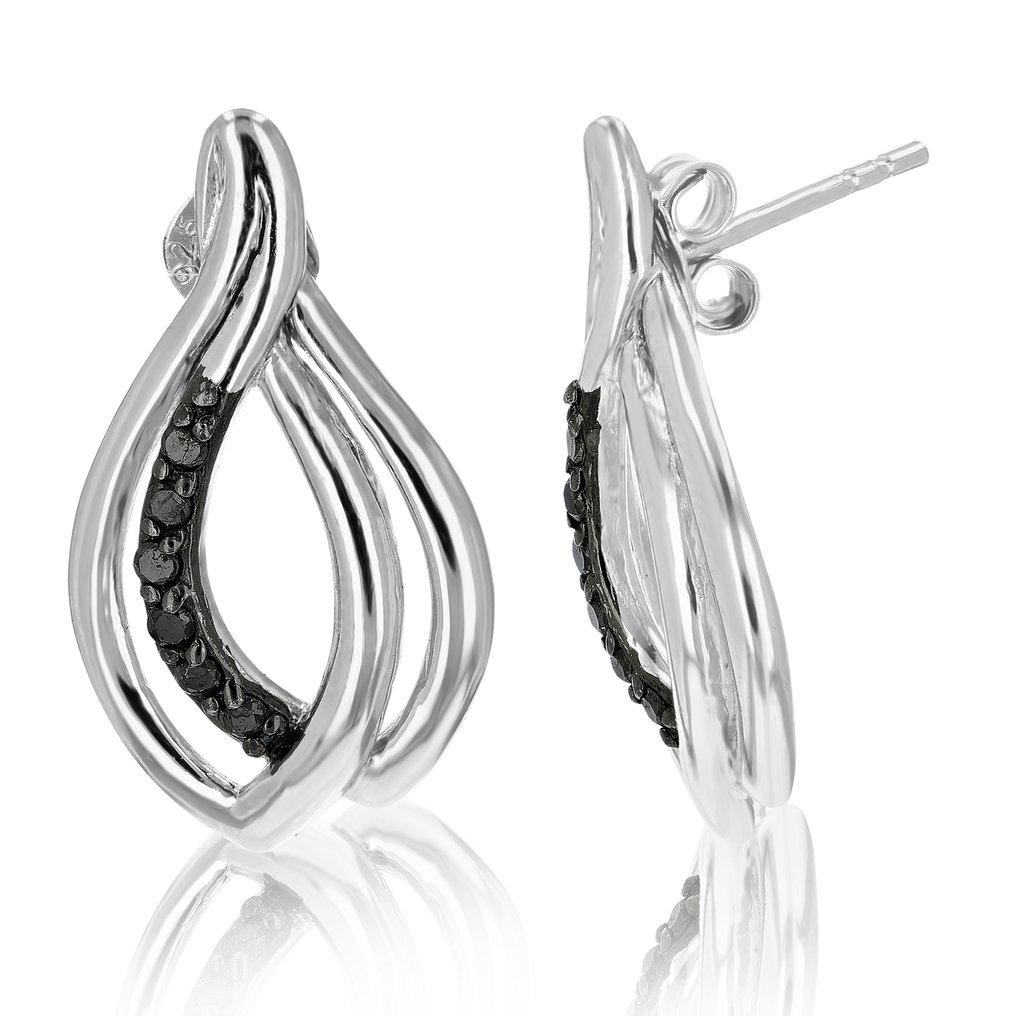 1/5 cttw Black Diamond Stud Earrings .925 Sterling Silver With Rhodium Plating
