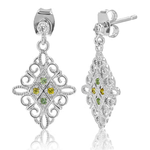 1/10 cttw Green And Yellow Sapphire Dangle Earrings Brass With Rhodium Plating