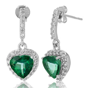 1.80 cttw Green Topaz Dangle Earrings .925 Sterling Silver Rhodium 7 MM Heart Shape