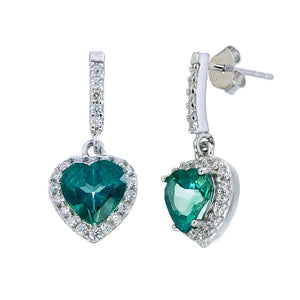 1.80 cttw Green Topaz Dangle Earrings .925 Sterling Silver Rhodium 7 MM Heart Shape
