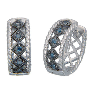 1/4 cttw Blue Diamond Hoop Earrings .925 Sterling Silver With Rhodium Plating