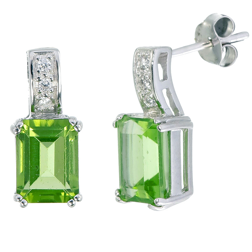 2.20 cttw Peridot Dangle Earrings .925 Sterling Silver Rhodium 8x6 MM Emerald
