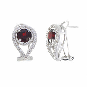 2 cttw Garnet Dangle Earrings .925 Sterling Silver With Rhodium 7 MM Round