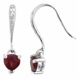 3/4 cttw Garnet Dangle Earrings .925 Sterling Silver With Rhodium 5 MM Heart