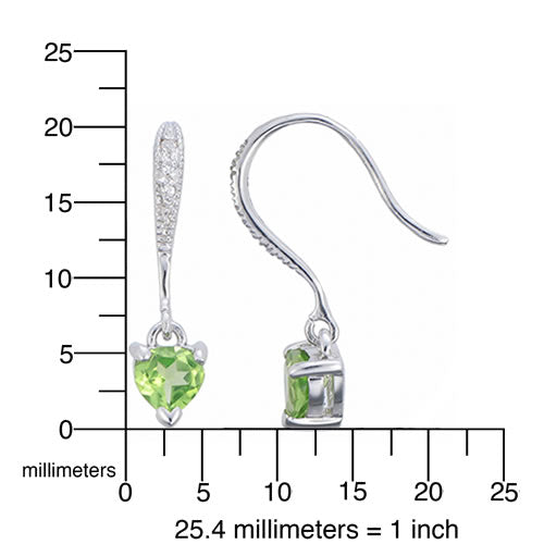 0.65 cttw Peridot Dangle Earrings .925 Sterling Silver With Rhodium 5 MM Heart