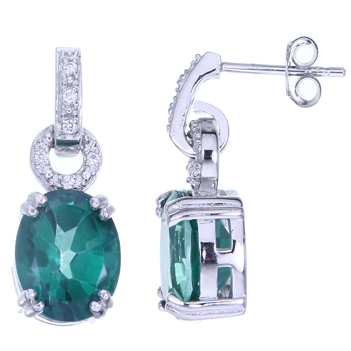 4.50 cttw Green Topaz Dangle Earrings .925 Sterling Silver Rhodium 10x8 MM Oval