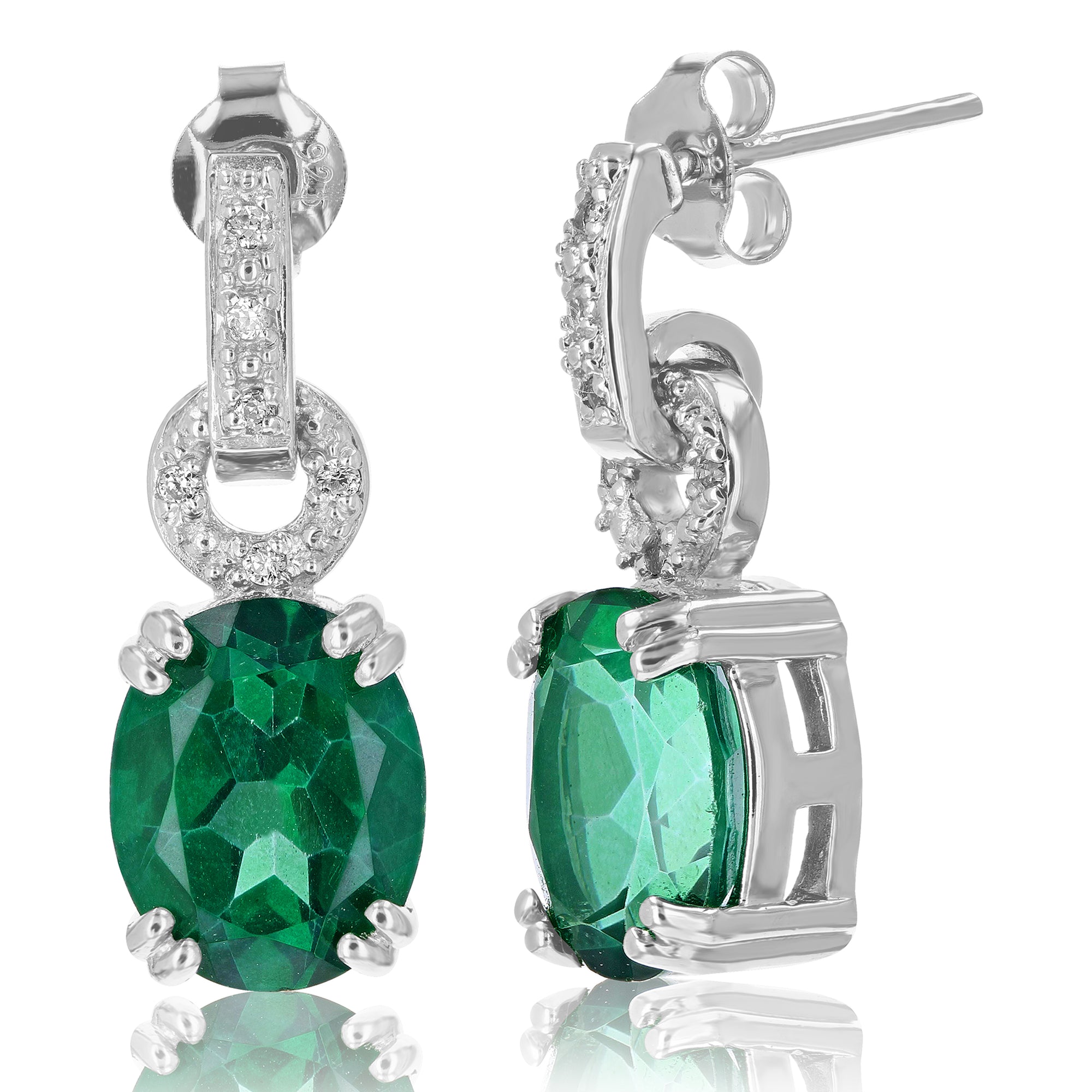 4.50 cttw Green Topaz Dangle Earrings .925 Sterling Silver Rhodium 10x8 MM Oval