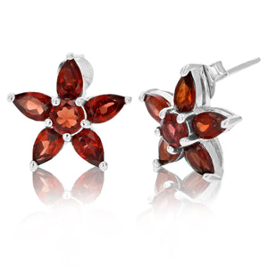 2.40 cttw Garnet Stud Earrings .925 Sterling Silver With Rhodium Pear And Round