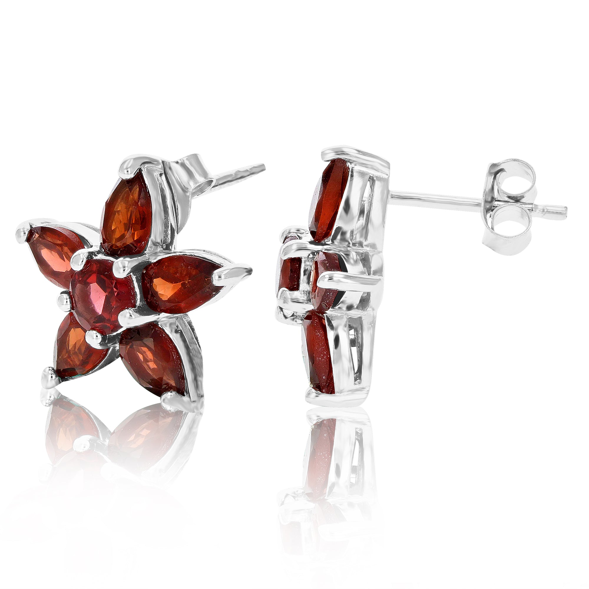2.40 cttw Garnet Stud Earrings .925 Sterling Silver With Rhodium Pear And Round