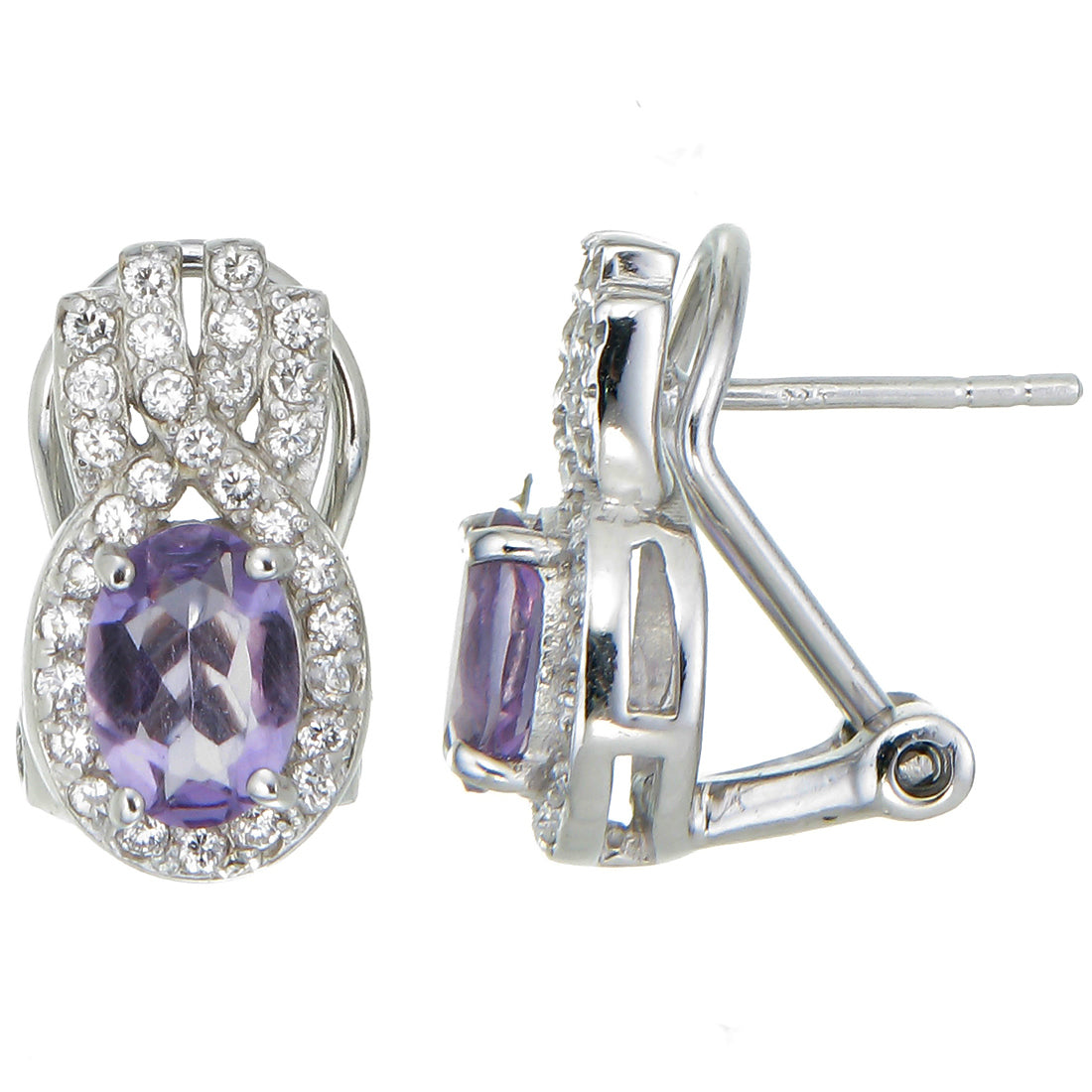 0.80 cttw Purple Amethyst Dangle Earrings .925 Sterling Silver 7x5 MM Oval