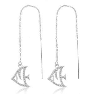 1/14 cttw Diamond Dangle Threader Earrings Brass With Rhodium Plating Fish