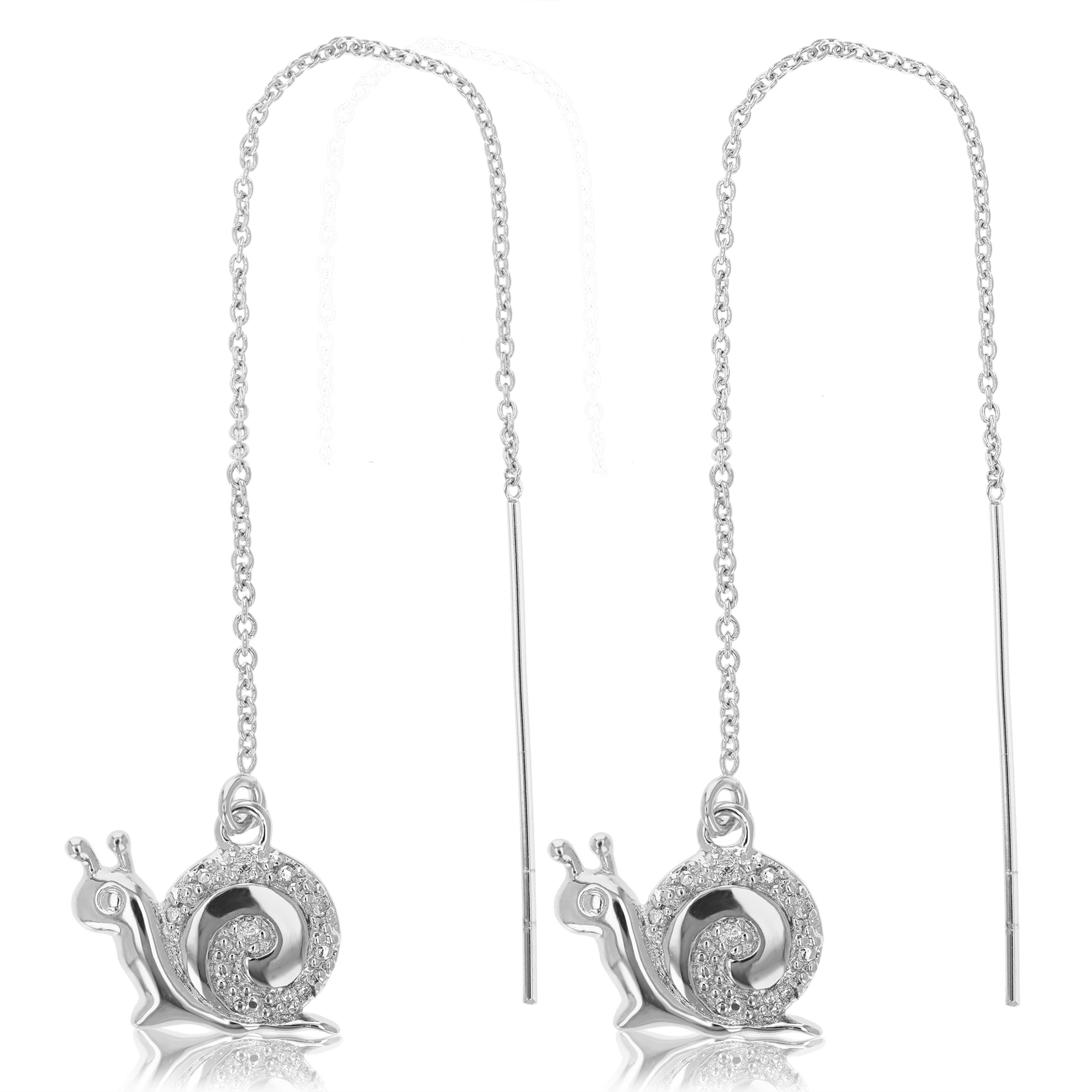 1/14 cttw Diamond Dangle Threader Earrings Brass With Rhodium Plating Snail