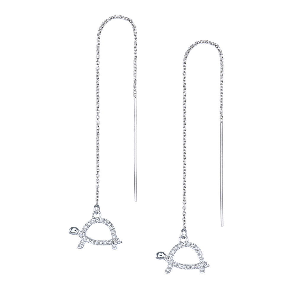 1/14 cttw Diamond Dangle Threader Earrings Brass With Rhodium Plating Tortoise