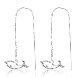 1/20 cttw Diamond Dangle Threader Earrings Brass With Rhodium Plating Whale