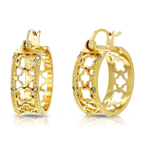 1/20 cttw Diamond Hoop Earrings Yellow Gold Plated over Brass Clover 1/2 Inch