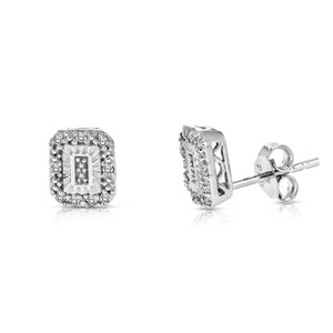 1/10 cttw Diamond Earrings in .925 Sterling Silver Push Backs Emerald Shape
