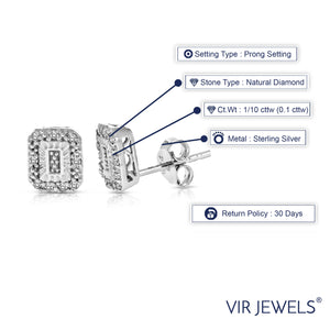 1/10 cttw Diamond Earrings in .925 Sterling Silver Push Backs Emerald Shape