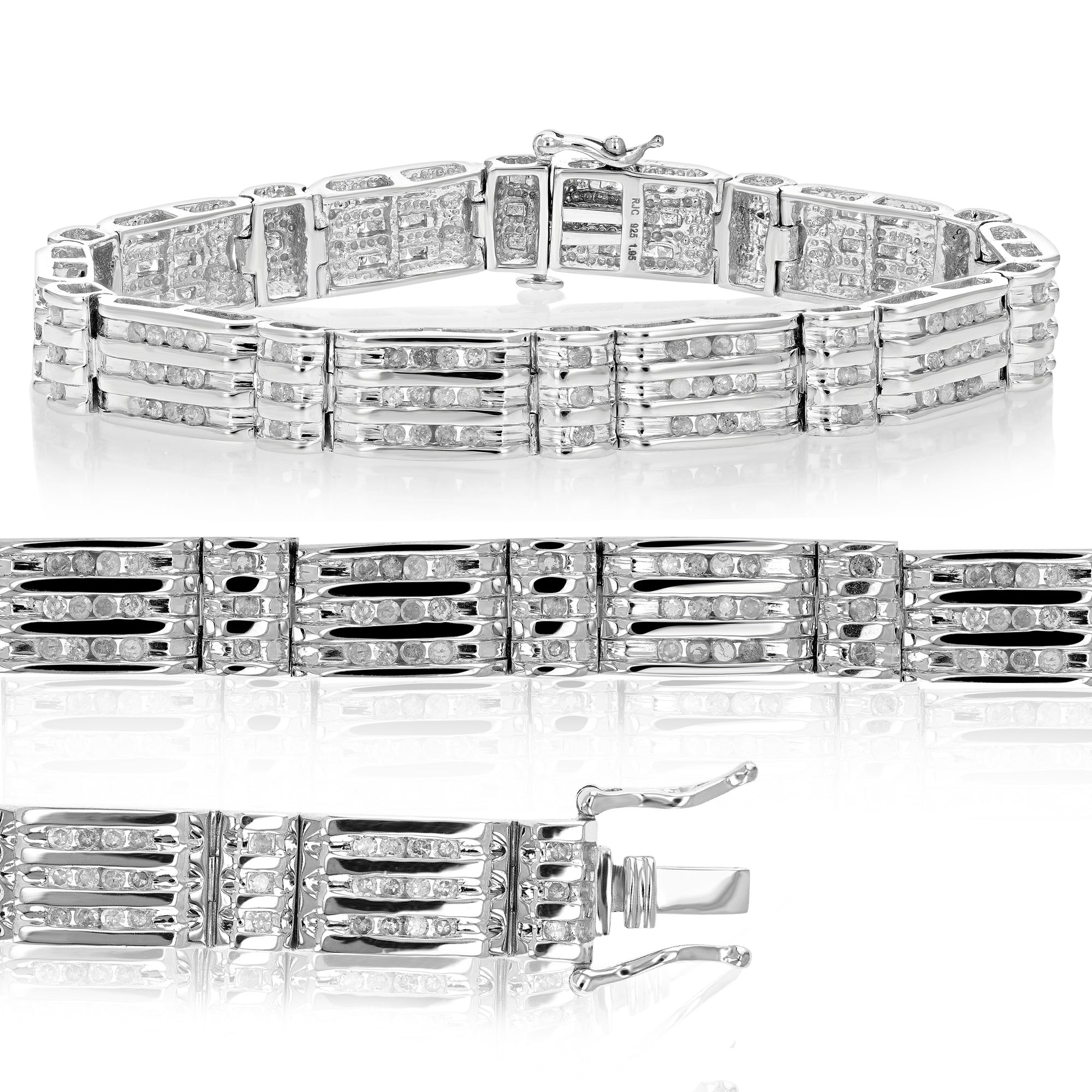 2.50 cttw Men's Diamond Bracelet .925 Sterling Silver with Rhodium 9 Inch 18 Grams