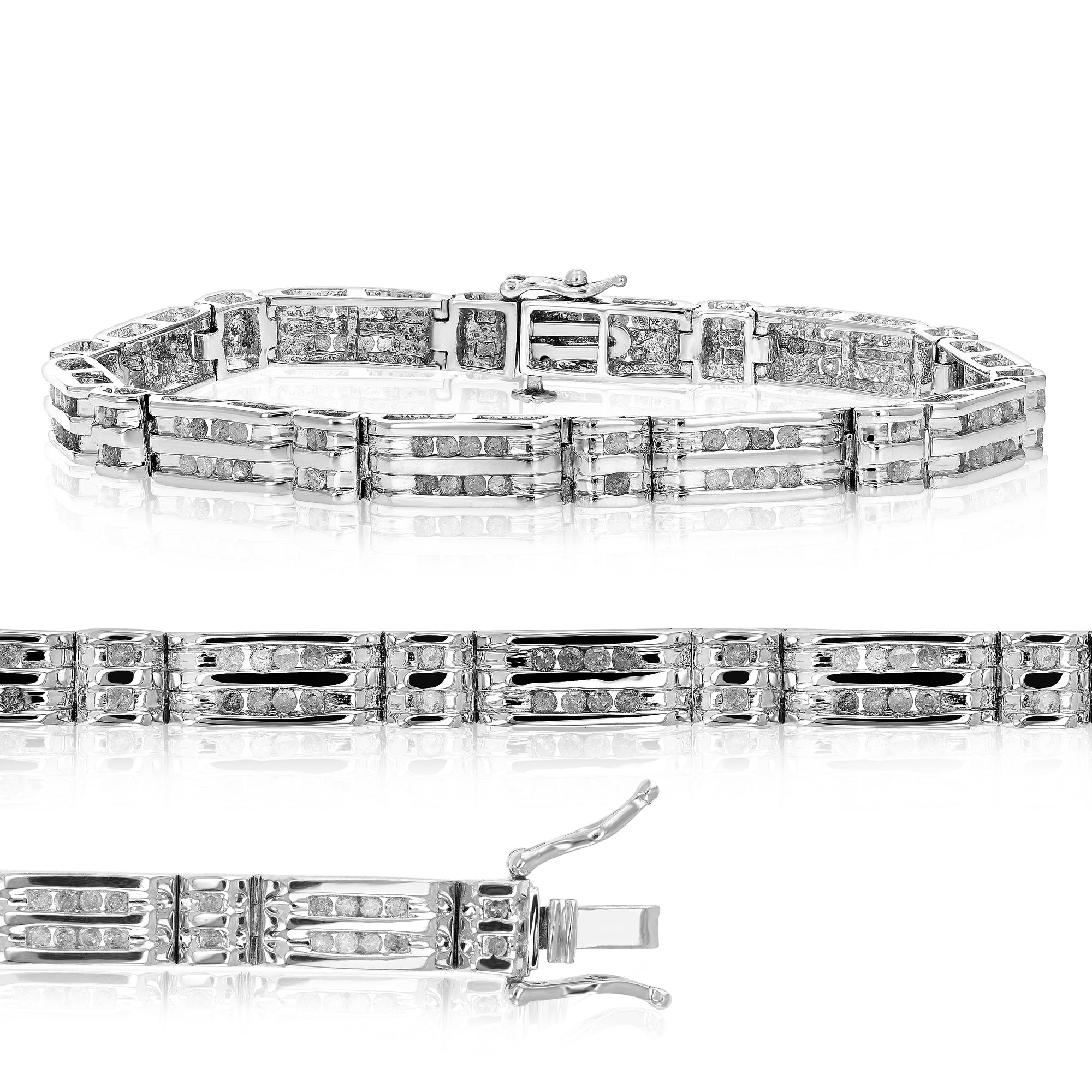 1.50 cttw Men's Diamond Bracelet .925 Sterling Silver With Rhodium 7 Inch 13 Grams