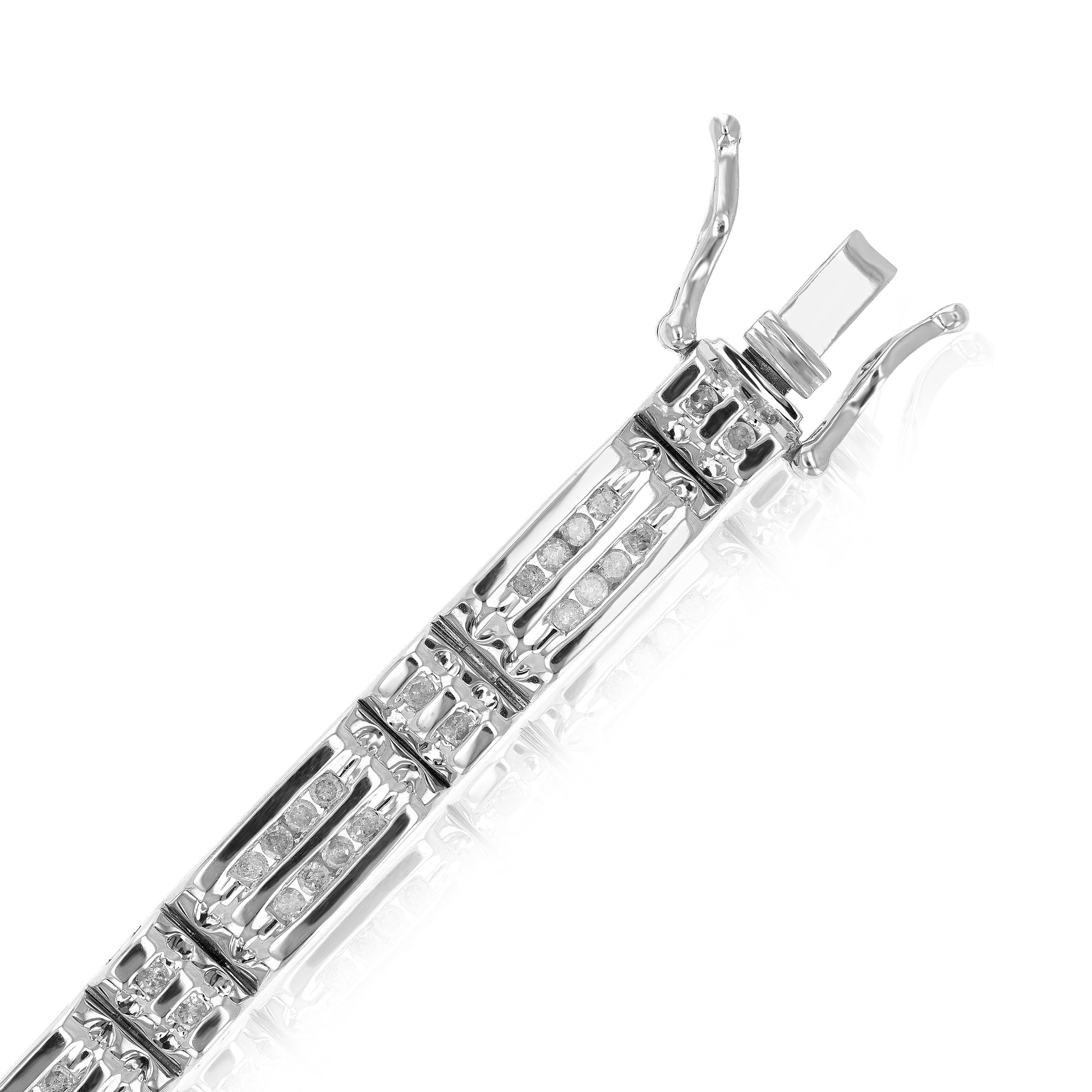 1.50 cttw Men's Diamond Bracelet .925 Sterling Silver With Rhodium 8 Inch 9 Grams