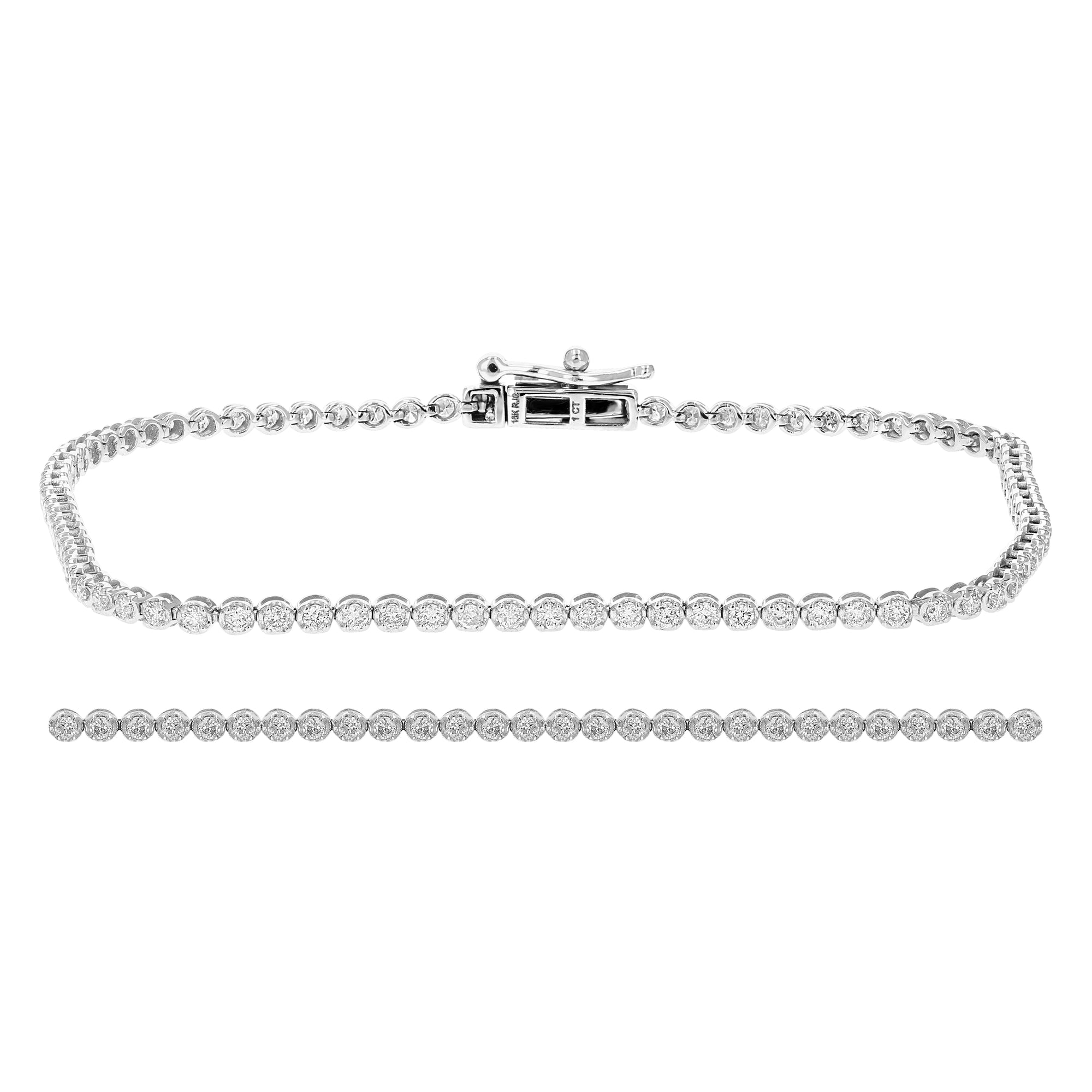 1 cttw Diamond Tennis Bracelet 10K White Gold Round Prong Set 7 Inch