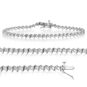 1.50 cttw Diamond Bracelet .925 Sterling Silver Classic S-Link Round 7 Inch