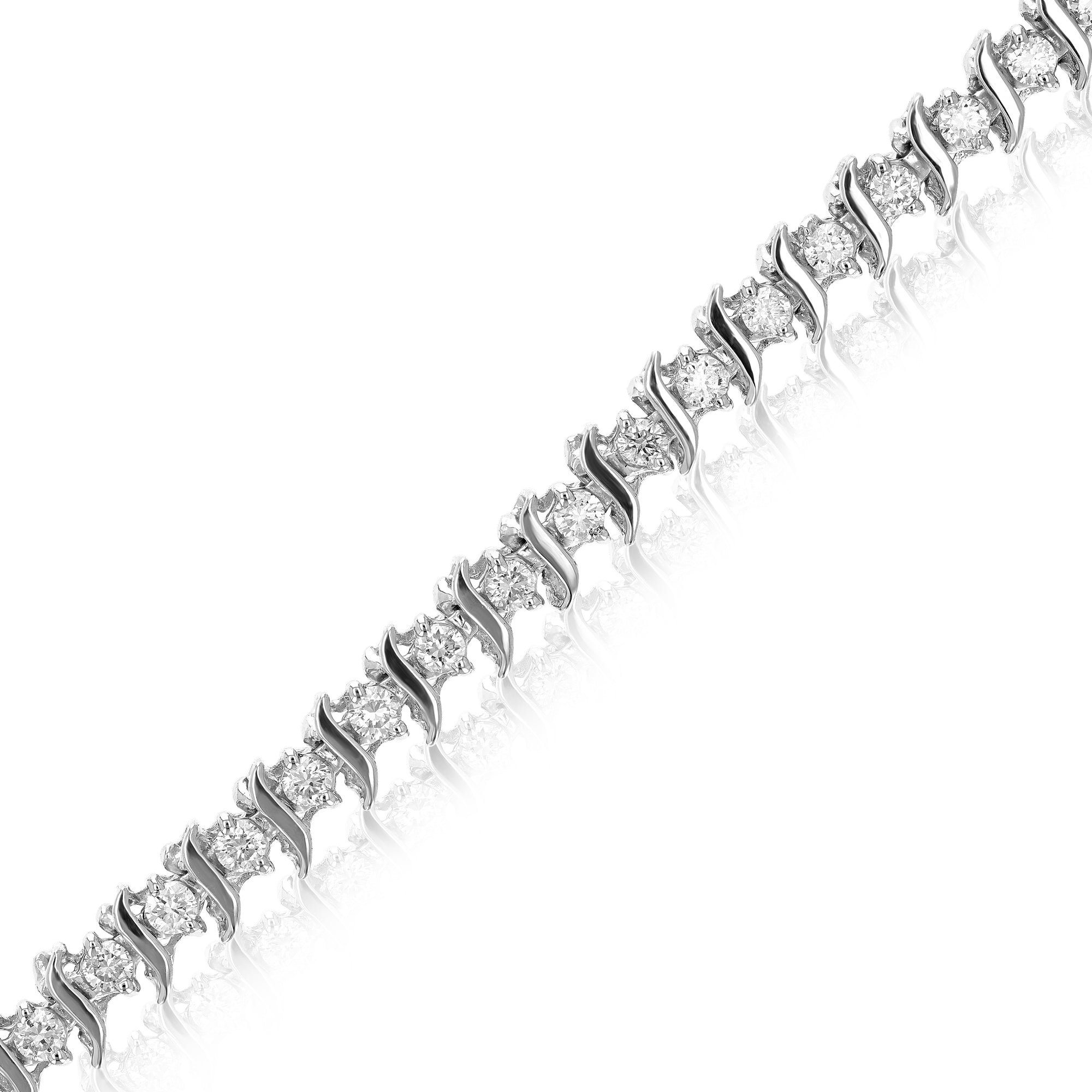 1.50 cttw Diamond Bracelet .925 Sterling Silver Classic S-Link Round 7 Inch