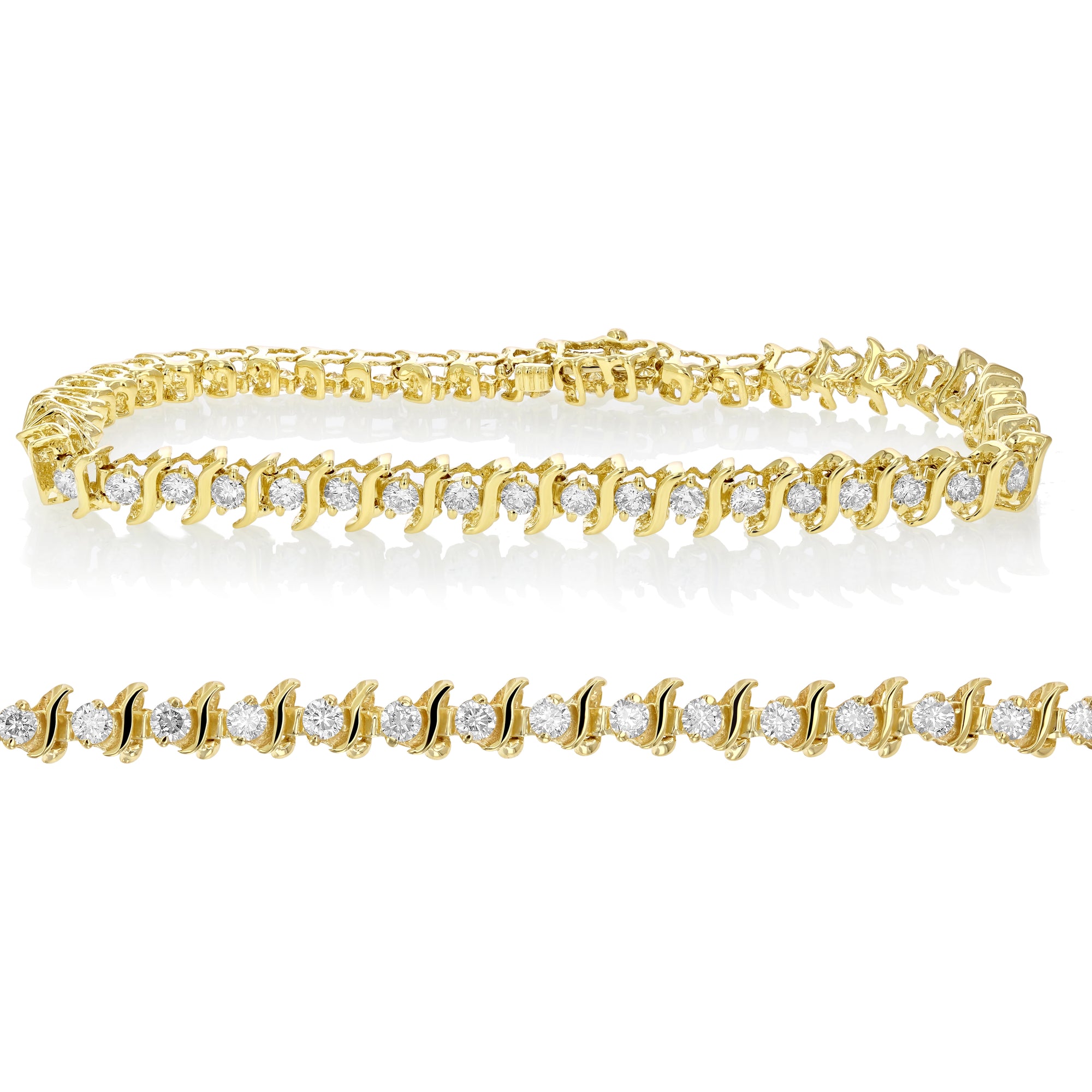 1.50 cttw SI2-I1 IGI Certified Diamond Bracelet 10K Yellow Gold S-Link 7 Inch