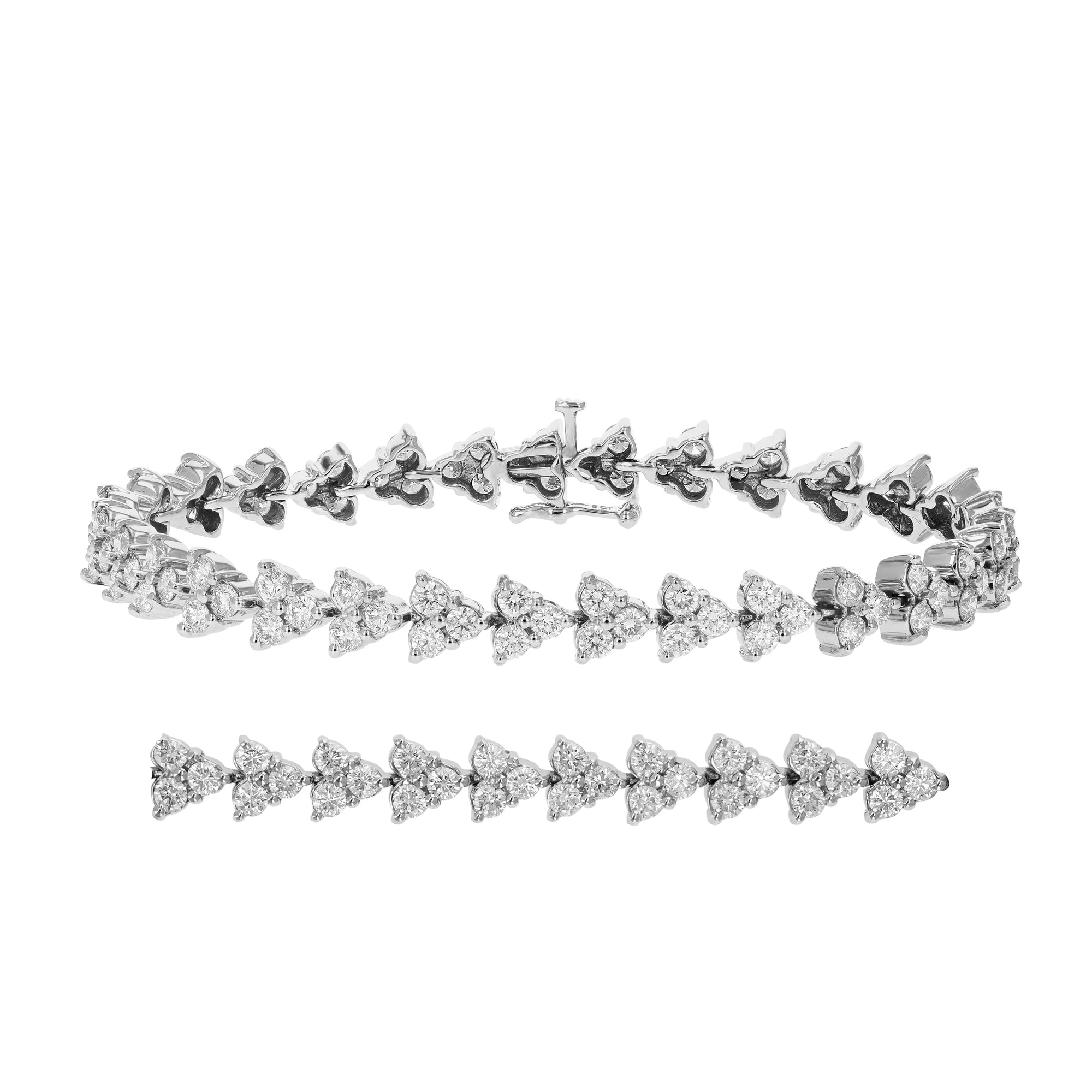 5 cttw Diamond 3 Stone Cluster Bracelet 14K White Gold Round Prong Set 7 Inch