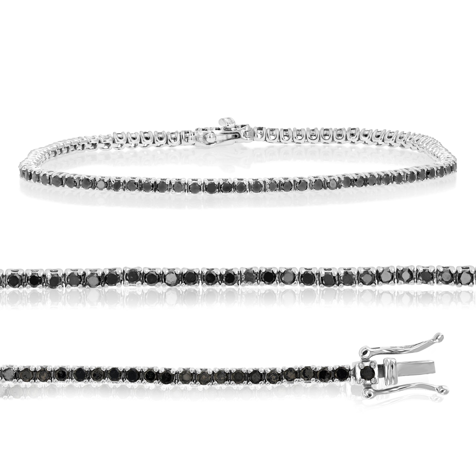 2 cttw Black Diamond Tennis Bracelet .925 Sterling Silver with Rhodium 7.5 Inch