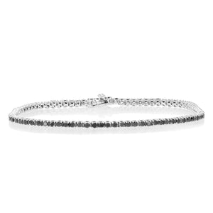 2 cttw Black Diamond Tennis Bracelet .925 Sterling Silver with Rhodium 7.5 Inch