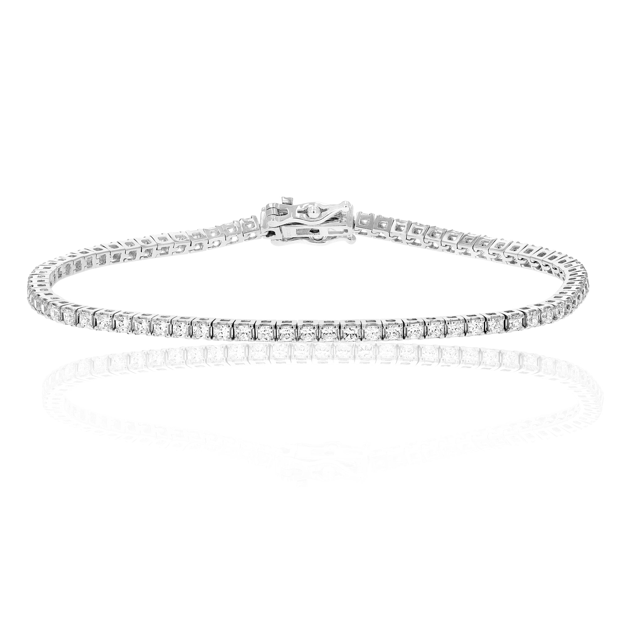3 cttw SI2-I1 Princess Diamond Tennis Bracelet 14K White Gold 7 Inches Square