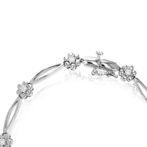 1/2 cttw Diamond Bracelet 10K White Gold Flower Shape Clover 6.5 Inch