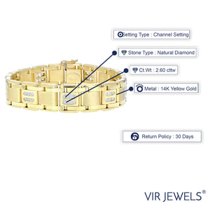 2.60 cttw Men's Diamond Bracelet Italian 14K Yellow Gold VS2-SI1 Clarity 54 Grams