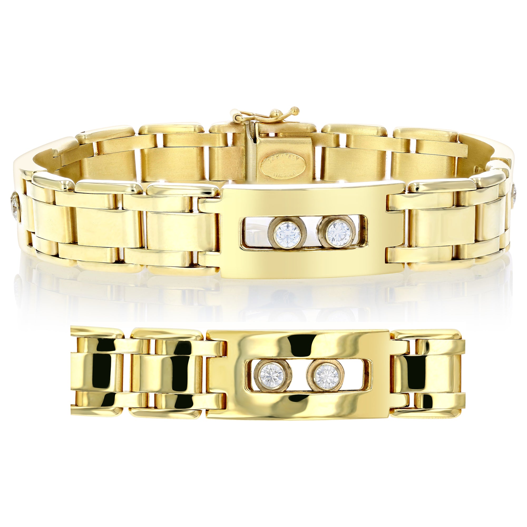 3/4 cttw Men's Diamond Bracelet Italian 14K Yellow Gold VS2-SI1 Clarity 57 Grams