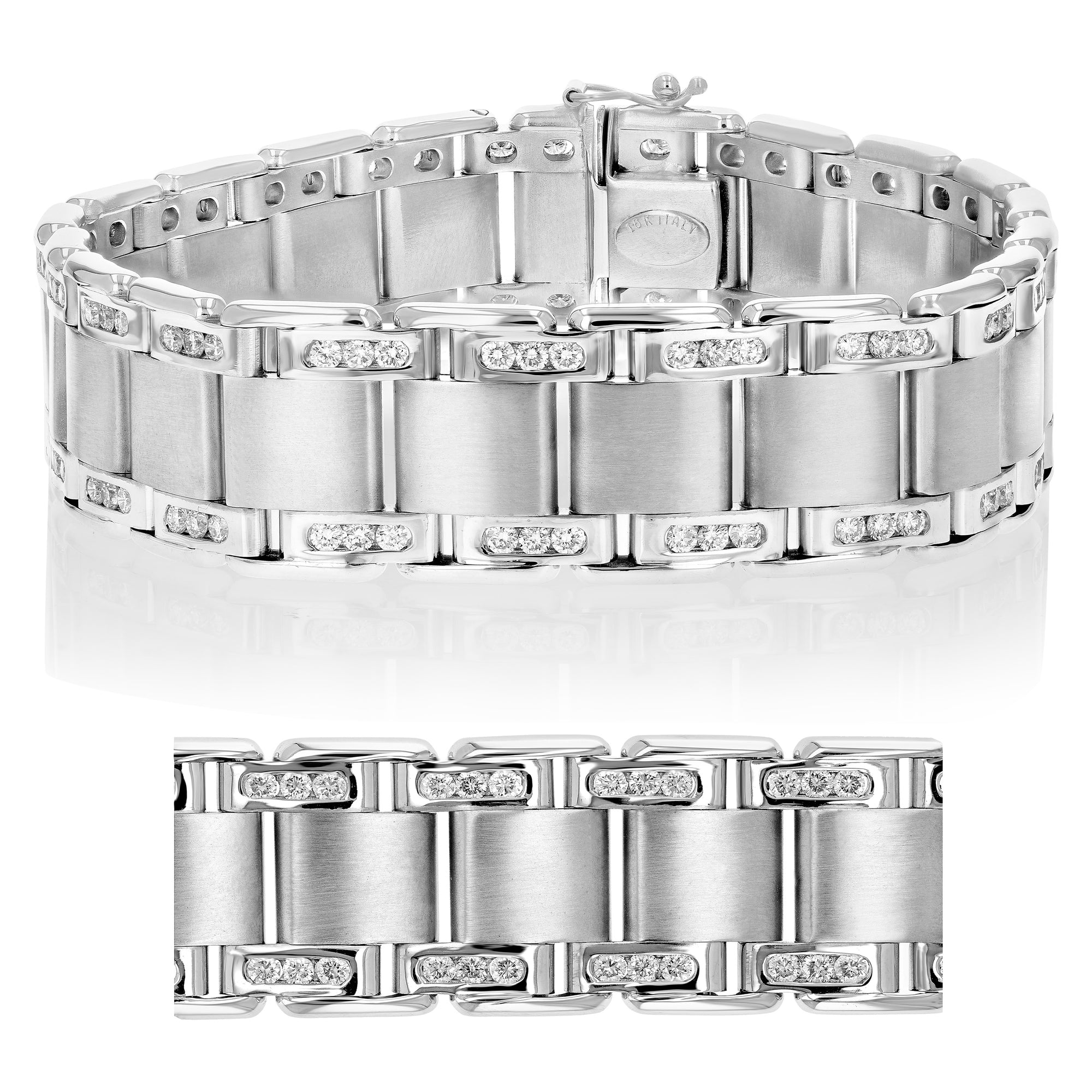 3.50 cttw Men's Diamond Bracelet Italian 18K White Gold VS2-SI1 Clarity 72 Grams