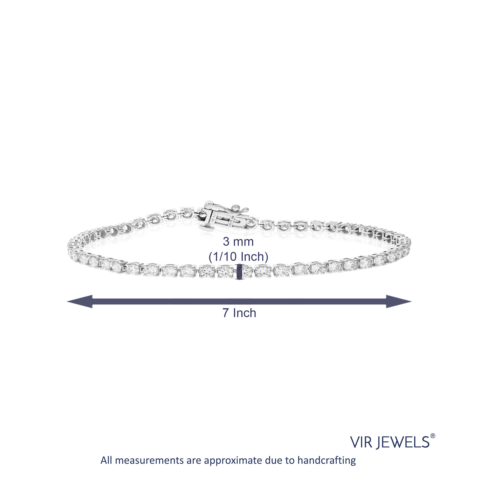 3 cttw 53 Stones Round Lab Grown Diamond Bracelet 14K White Gold Prong Set 7 Inch