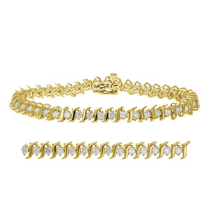 2 1/4 cttw Diamond Bracelet 10K Yellow Gold Classic S-Link Round 7 Inch