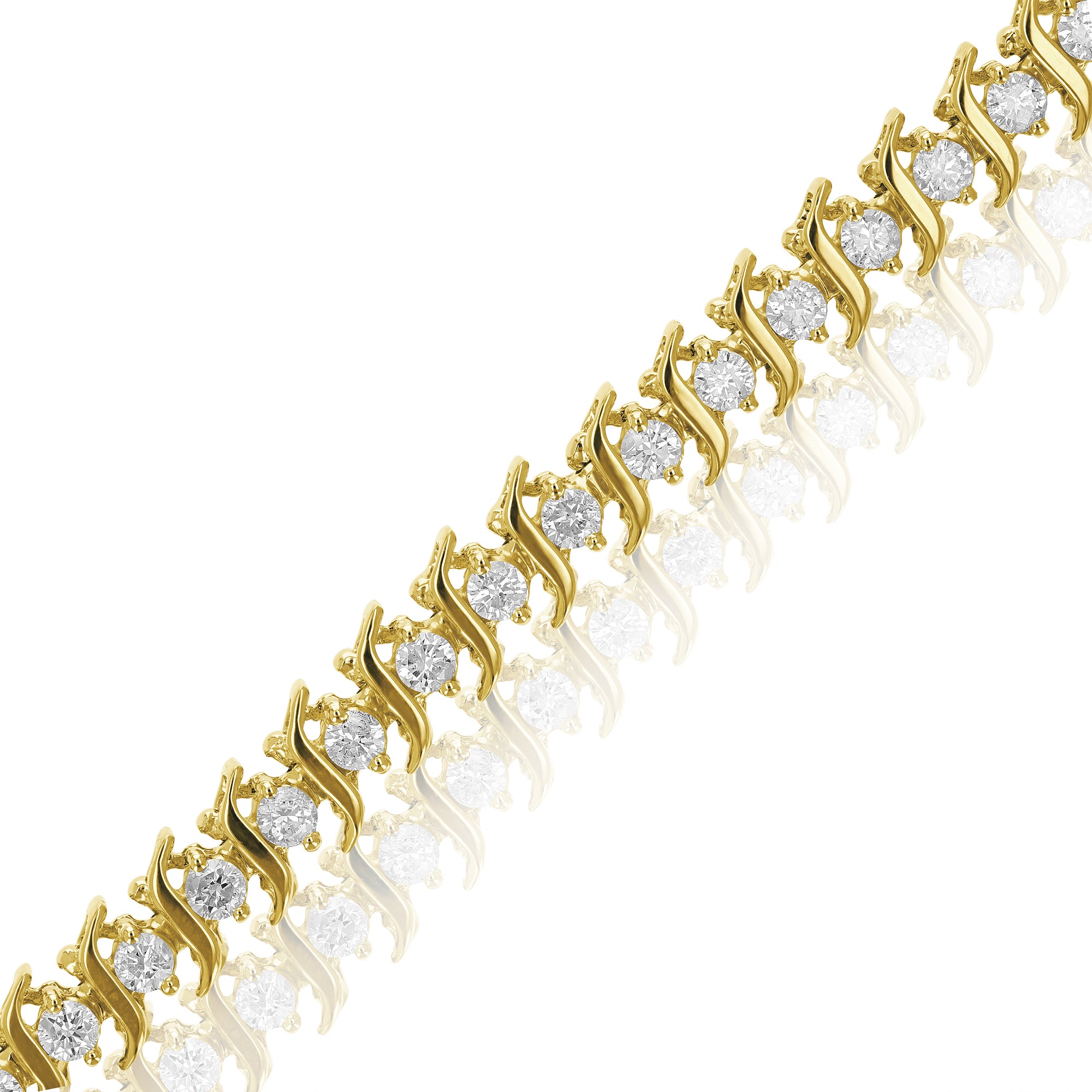 2 1/4 cttw Diamond Bracelet 10K Yellow Gold Classic S-Link Round 7 Inch
