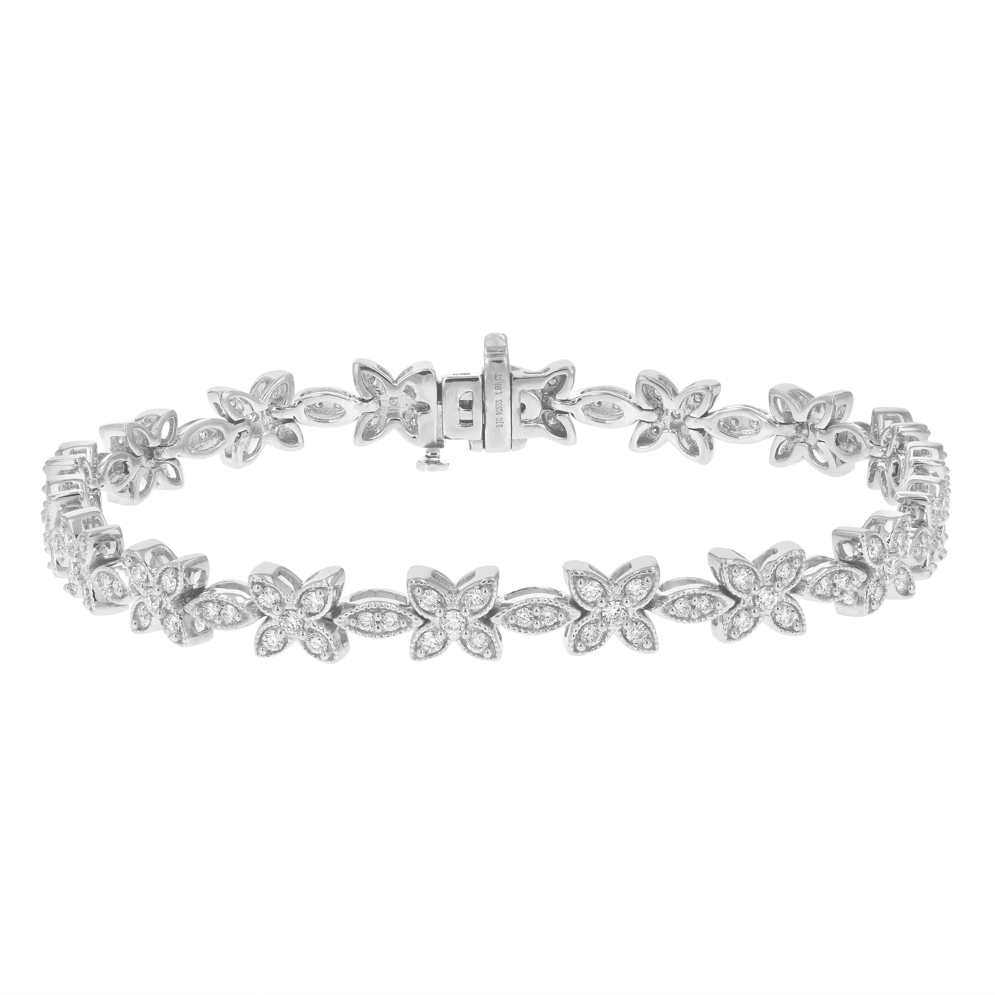 1.5 cttw Diamond Bracelet for Women, Round Lab Grown Diamond Tennis Bracelet in .925 Sterling Silver, Prong Setting, 7 Inch