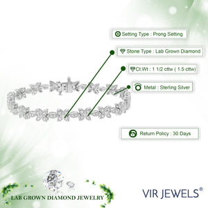 1.5 cttw Diamond Bracelet for Women, Round Lab Grown Diamond Tennis Bracelet in .925 Sterling Silver, Prong Setting, 7 Inch