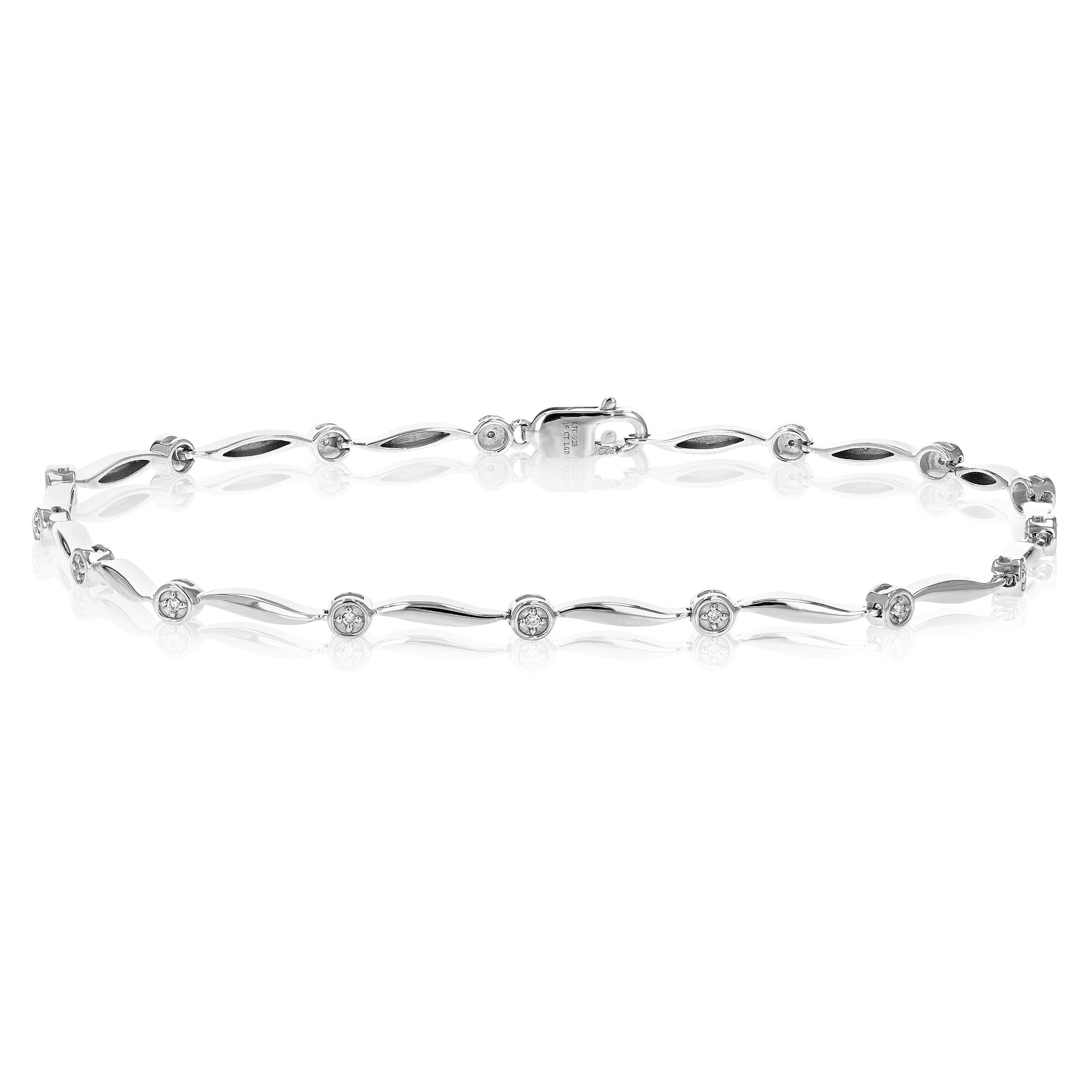 1/16 cttw Diamond Bracelet for Women, Round Lab Grown Diamond Bracelet in .925 Sterling Silver, Prong Setting, 7 Inch