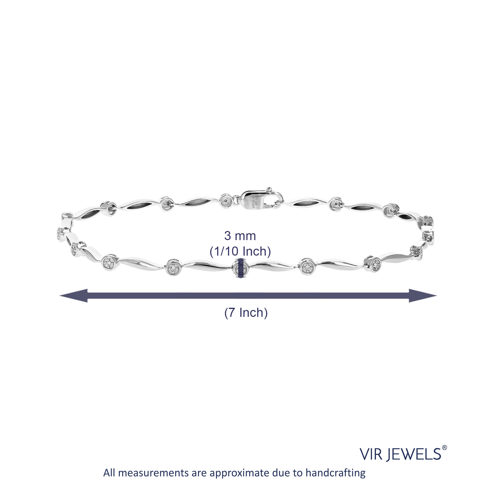 1/16 cttw Diamond Bracelet for Women, Round Lab Grown Diamond Bracelet in .925 Sterling Silver, Prong Setting, 7.25 Inch