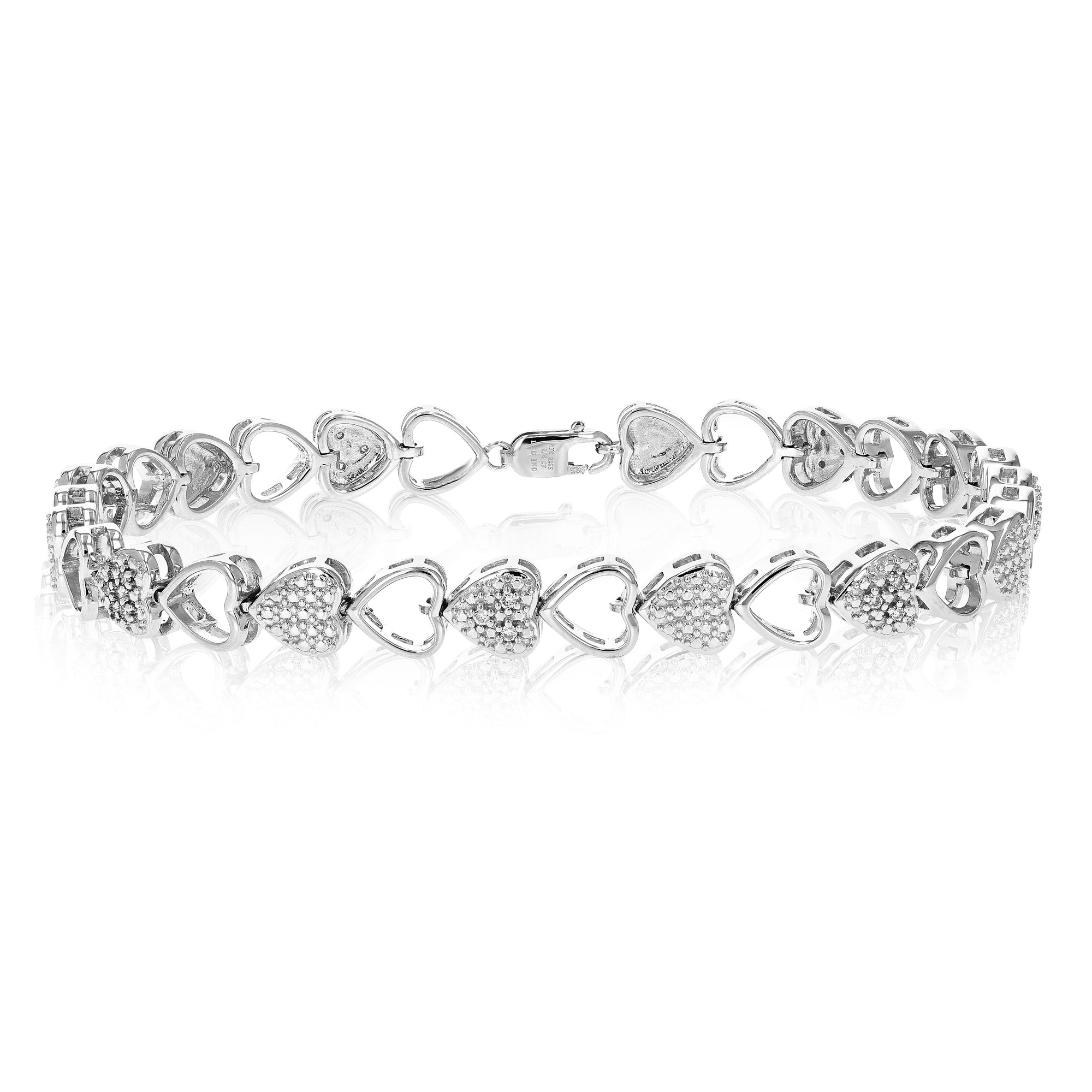1/6 cttw Diamond Bracelet for Women, Round Lab Grown Diamond Bracelet in .925 Sterling Silver, Prong Setting, 7 Inch