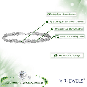 1/20 cttw Diamond Bracelet for Women, Round Lab Grown Diamond Bracelet in .925 Sterling Silver, Prong Setting, 7 Inch