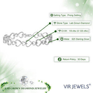1/8 cttw Diamond Bracelet for Women, Round Lab Grown Diamond Bracelet in .925 Sterling Silver, Prong Setting, 7 Inch