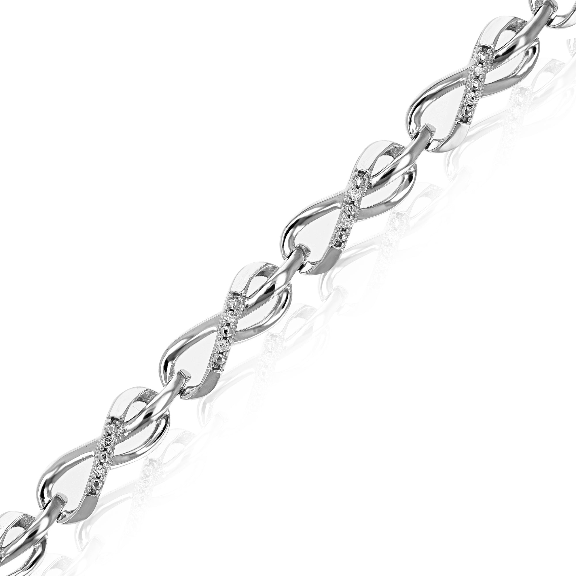 1/10 cttw Diamond Bracelet for Women, Round Lab Grown Diamond Bracelet in .925 Sterling Silver, Prong Setting, 7.3 Inch