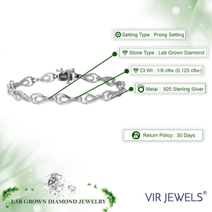 1/8 cttw Diamond Bracelet for Women, Round Lab Grown Diamond Bracelet in .925 Sterling Silver, Prong Setting, 7.25 Inch