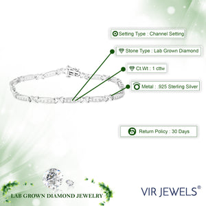1 cttw Diamond Bracelet for Women, Round Lab Grown Diamond Tennis Bracelet in .925 Sterling Silver, Channel Setting, 8 Inch